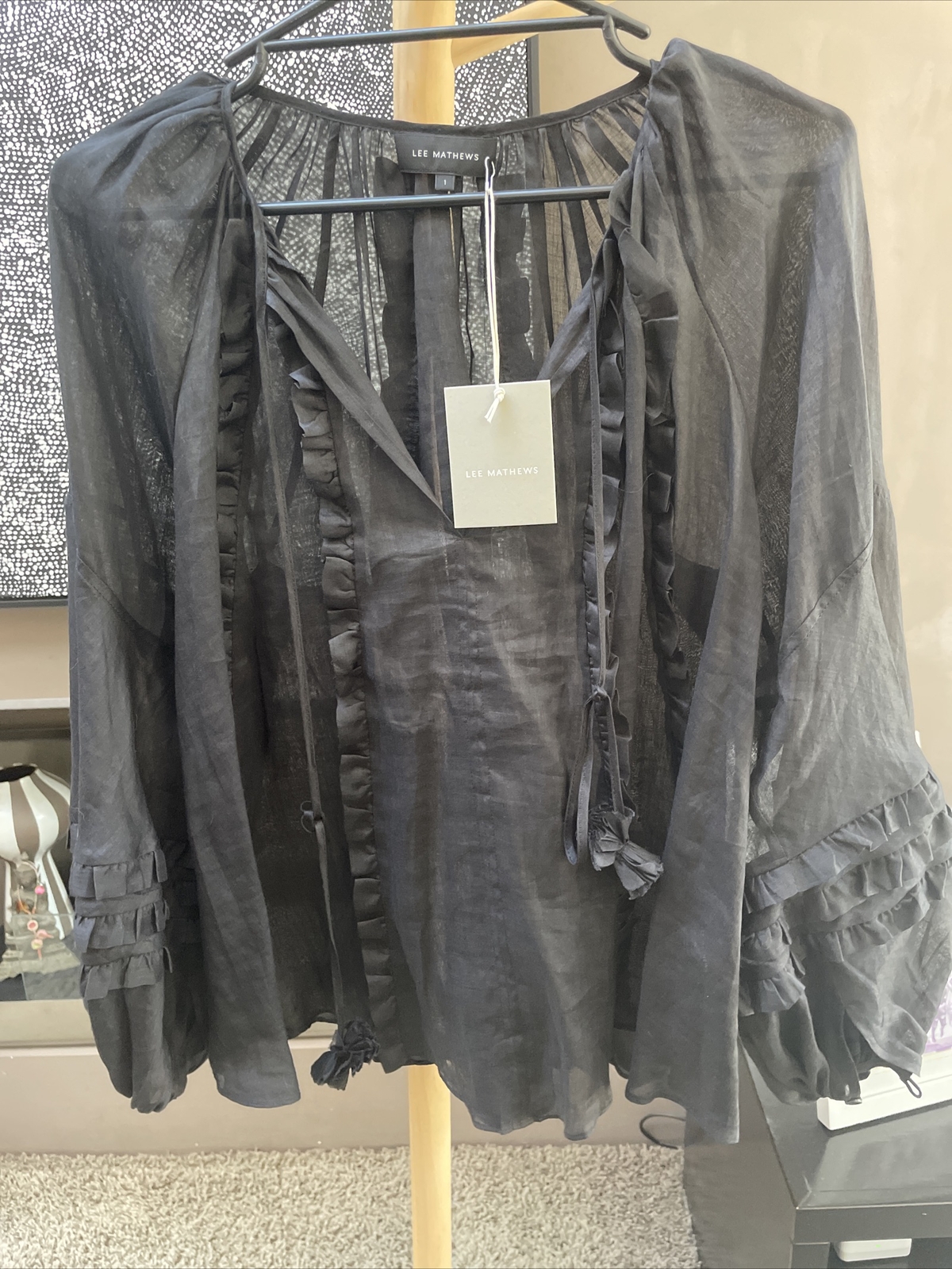 Lee Mathews  black Sofia blouse current season Size 1 But Would Fit Most $529 image 3