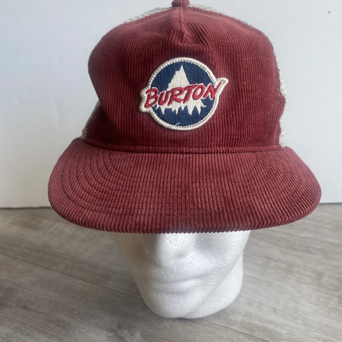 Burton Mountain Red Corduroy Mesh Trucker SnapBack Hat Snowboard Ski One Size