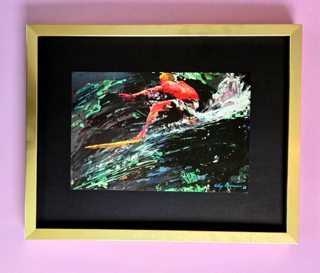 LEROY NEIMAN + SURFING + 1970'S + PLATE SIGNED PRINT + FRAMED W+