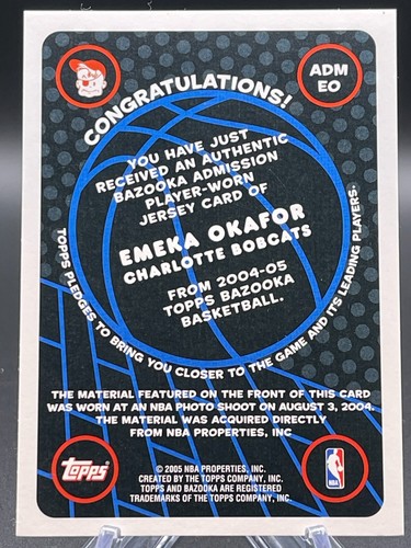2004-05 Topps Bazooka Jersey Emeka Okafor On-Card Auto (MEM, AU) - Picture 2 of 2