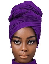African Scarfs for Women Head Wraps Stretch Turban Jersey Bun Dark Purple
