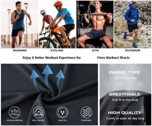 Athletic Shorts for Men with Pockets and Elastic Waistband Quick Dry Activewear - Picture 8 of 11