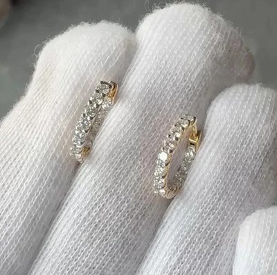 1.50Ct Round Cut Moissanite Huggie Hoop Earrings 14K Yellow Gold Plated Silver