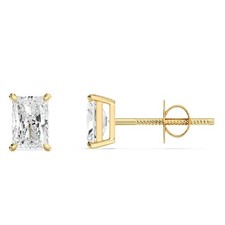 Radiant Diamond Earrings IGI 3 Carat Lab Created E F / VVS 18k Yellow Gold Studs