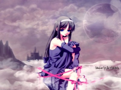 Anime girls blue eyes long hair dress sky sitting Custom Gaming Mat Desk