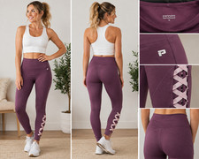 Fabletics Powerhold Women s Purple Solid Ankle High Rise Yoga Leggings L