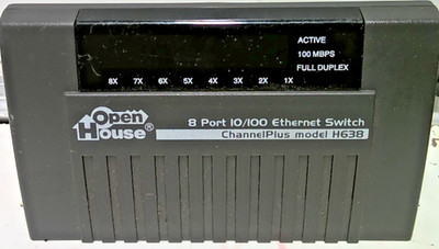 CHANNELPLUS OPENHOUSE MODEL: H638 10BASE T ETHERNET HUB 8 RJ45 INPUTS W/1-UPLINK