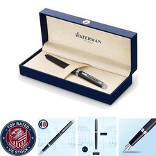 Luxury Matte Black Chrome Trim Medium Point Fountain Pen - Gift Box Included