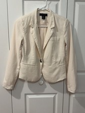 Tahari Linen Blend Blazer S Ivory Cream Single Button Lined