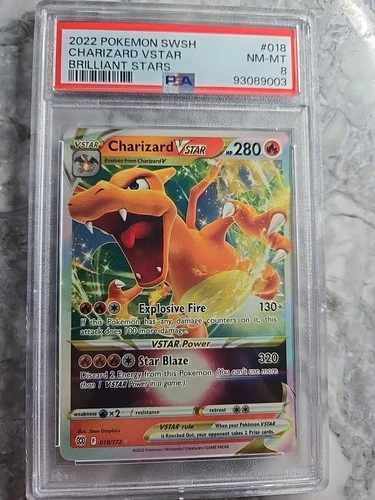2022 Pokémon SWSH Brilliant Stars 018/172 Charizard VSTAR PSA 8 MINT 🔥