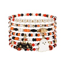 Halloween Bracelet with Ghost Bat Charms Spooky Stretch Bracelet Jewelry