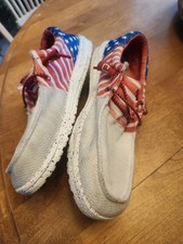 Hey Dude Wally Americana Stars Womens Size 11 Slip On Casual Shoes 