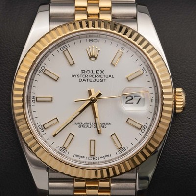 Rolex Datejust 41mm 126333 Zwei Ton Jubiläum Weißes Zifferblatt, Papier & Kiste