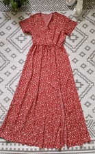 Pretty Red White Ditsy Floral Wrap Style Maxi Split Dress 👗M 10 12 