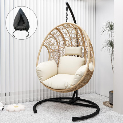 Hanging Egg Chair with Stand - Egg Swing Chair Outdoor Indoor Patio Wicker Chair