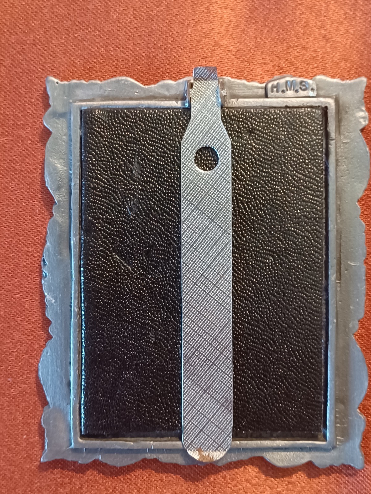 Vintage H.M.S. Pewter Praying Boy in Ornate Frame Easel Stand 2.5x3" - Soft Blue thumbnail 2