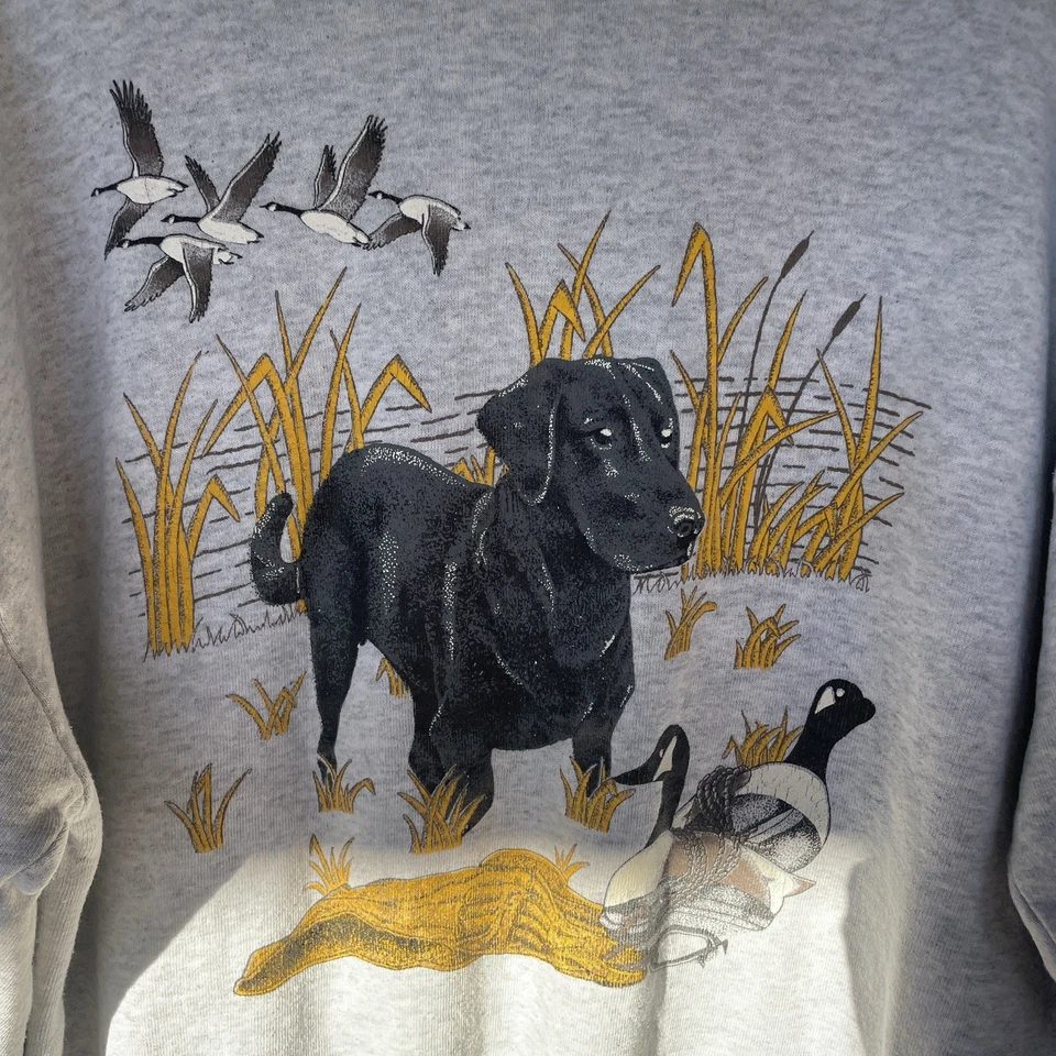 Vintage 90's Black Lab Duck Crewneck Sweatshirt XL Gray Nature 80s Made in USA - Image 2 of 4