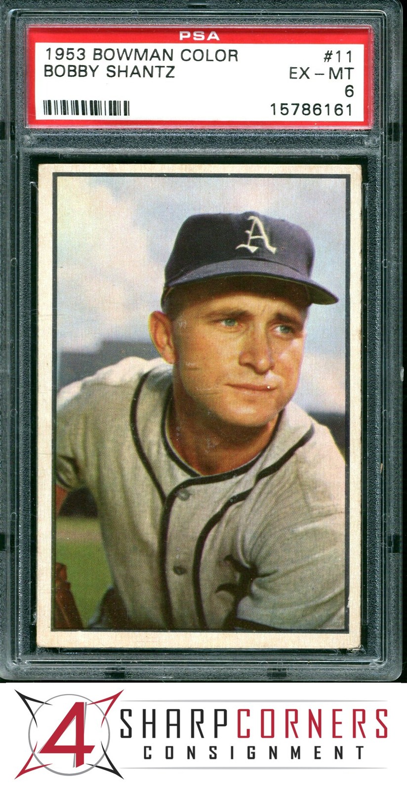 1953 BOWMAN COLOR #11 BOBBY SHANTZ ATHLETICS PSA 6