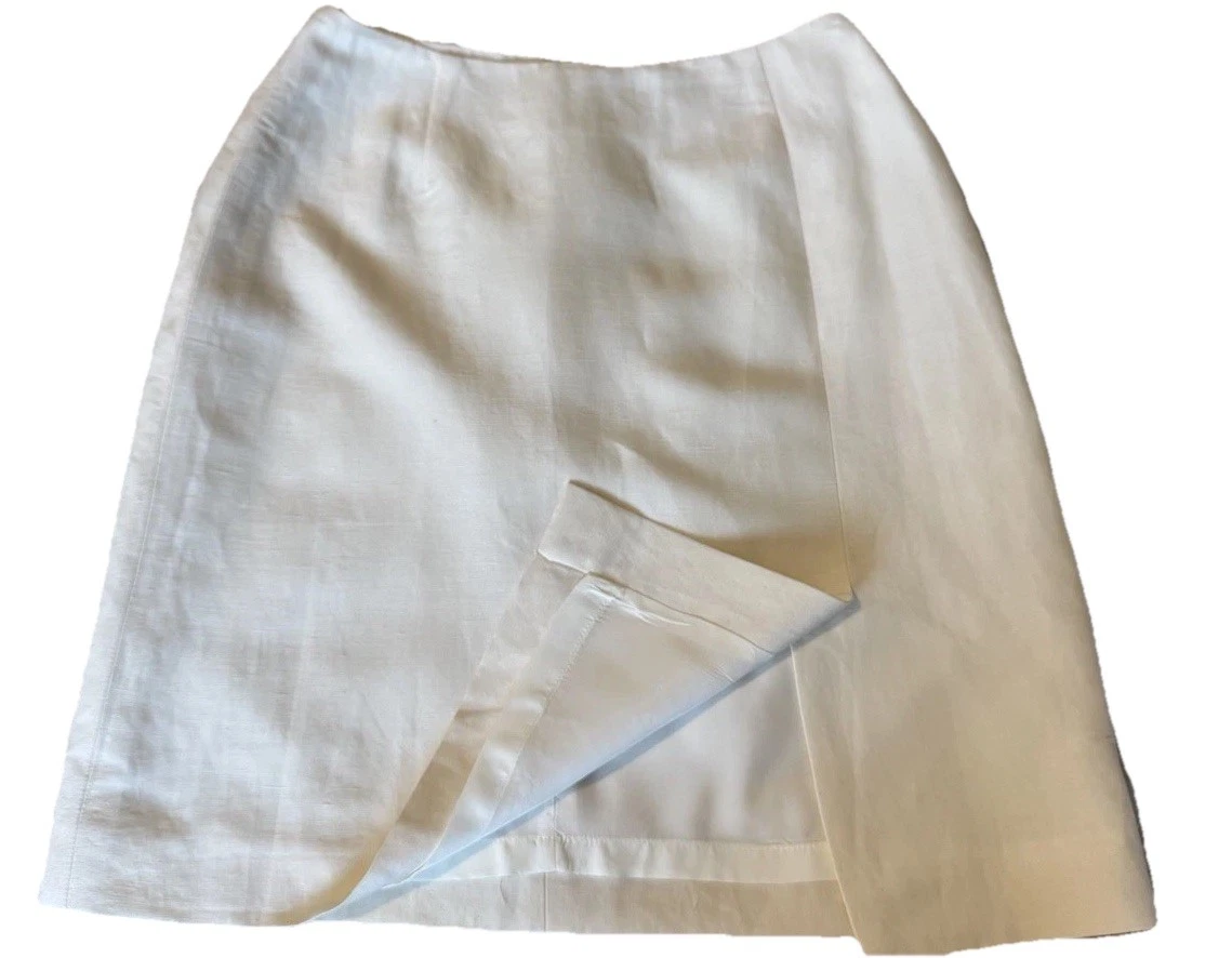 Oscar de la Renta Cream Silk Linen Skirt Pencil Women US6 Made USA