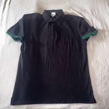 Burberry XXL Equestrian Knight Motif Stripe Trim Polo Collar Front Button Black