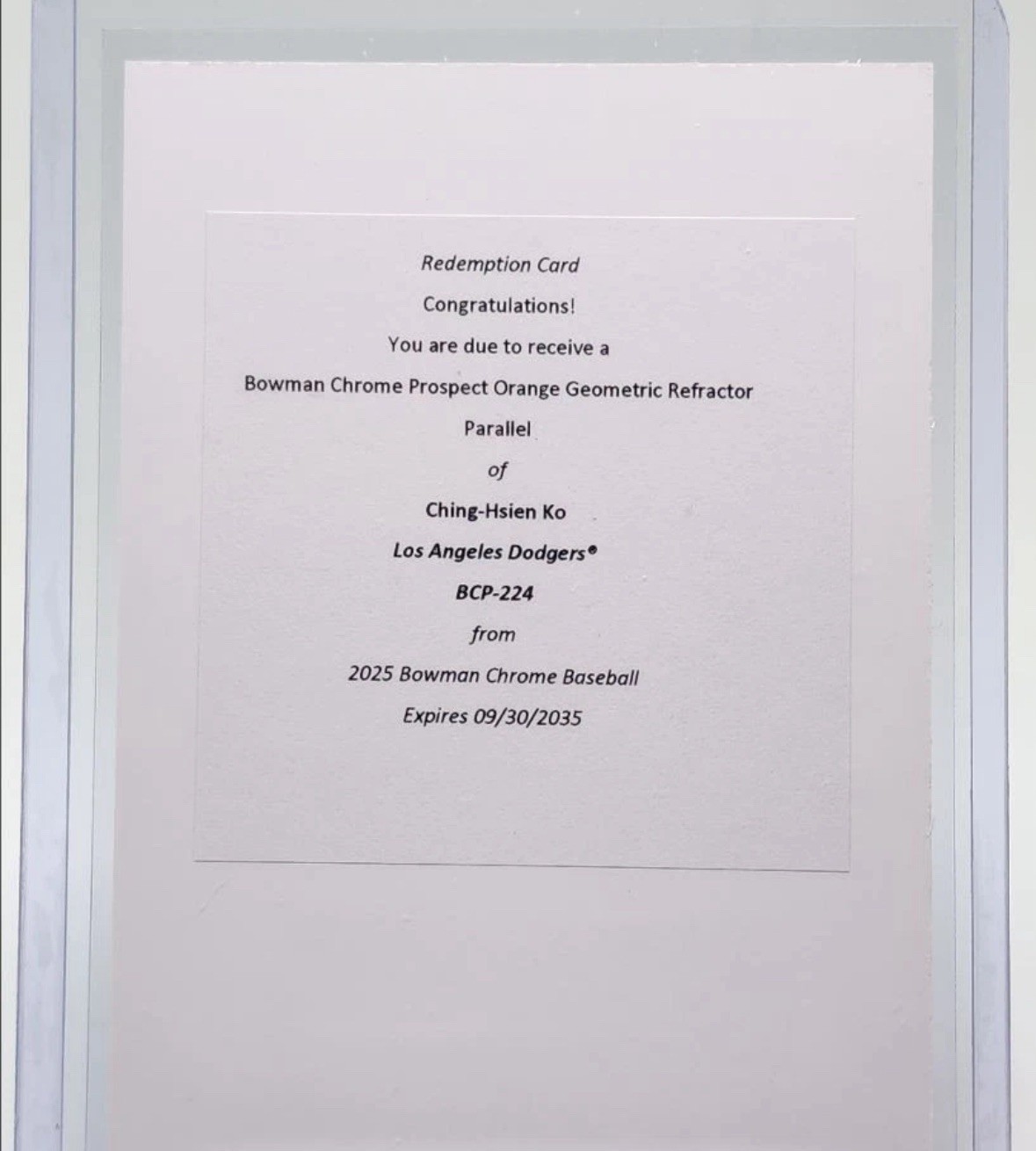 CHING-HSIEN KO 2025 BOWMAN CHROME 1ST ORANGE GEOMETRIC DODGERS /25