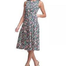 Tommy Hilfiger Floral Belted Midi Dress Womens Sleeveless Knee Length