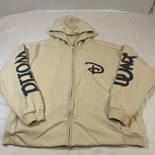 Disney Parks Hoodie Mens Large Beige Walt Disney World Full Zip Spellout Castle