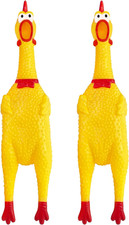 2 Pcs Large Rubber Chicken,Screaming Chicken Dog Toys,Yellow Rubber Squawking Ch