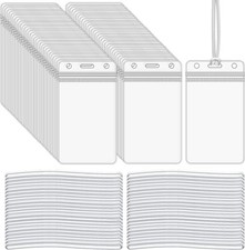 100 Pieces Clear Plastic ID Card, Luggage Bag and Badge Label Holders with 100 P