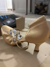 International Ballroom Dance Shoes Women American Smooth Peach Satin UK 5.5