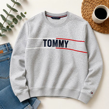 Tommy Hilfiger Women s Gray Crewneck Fleece Pullover Sweatshirt Logo Graphic M