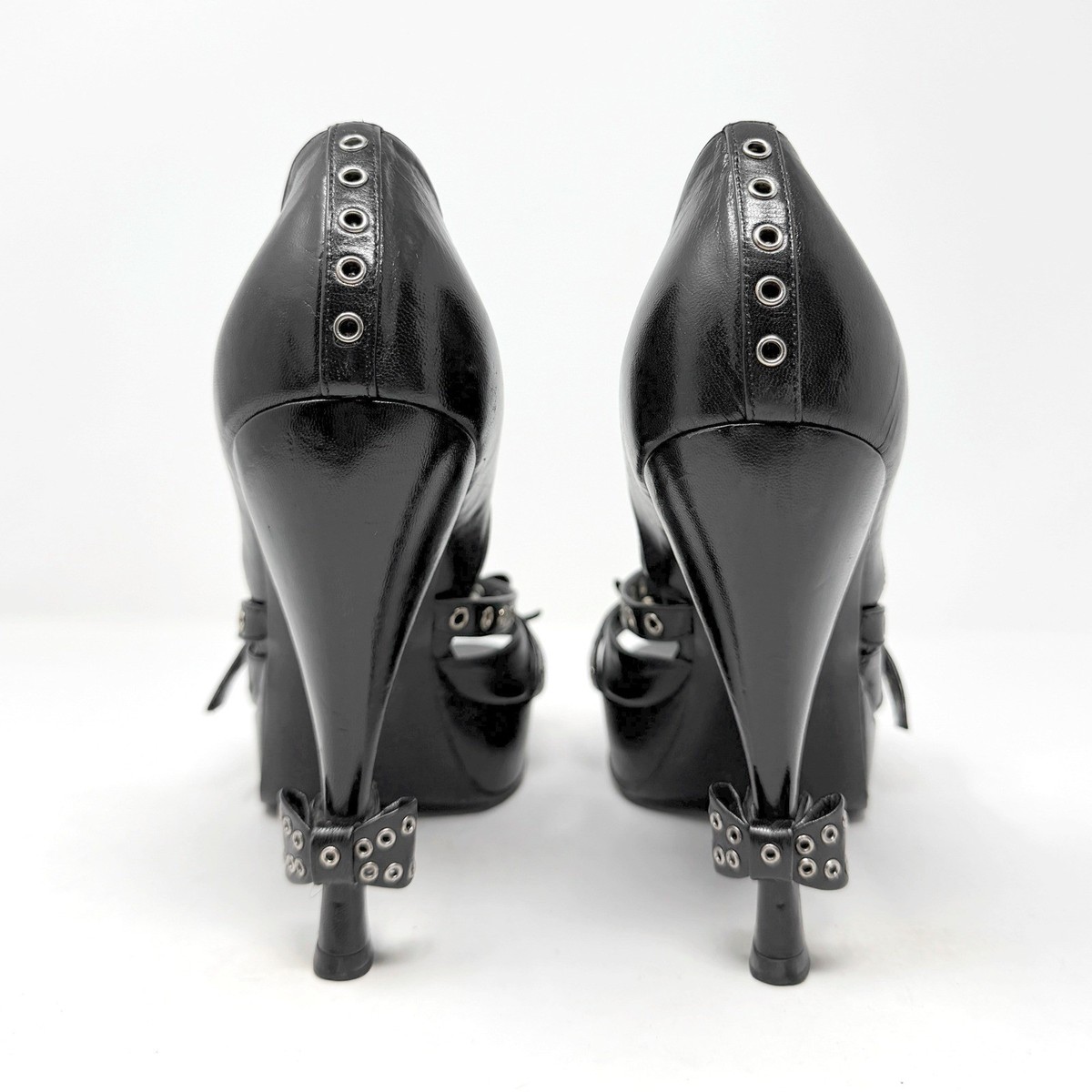Christian Dior ブラックスタッズロゴパンプス　サイズ39 USED Vintage Dior 2003 Galliano Platform Heels Black Bow Grommet 39.5