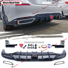 For Civic Hatchback Hybrid 22-26 Rear Diffuser Bumper Splitter Gloss Blk W Led