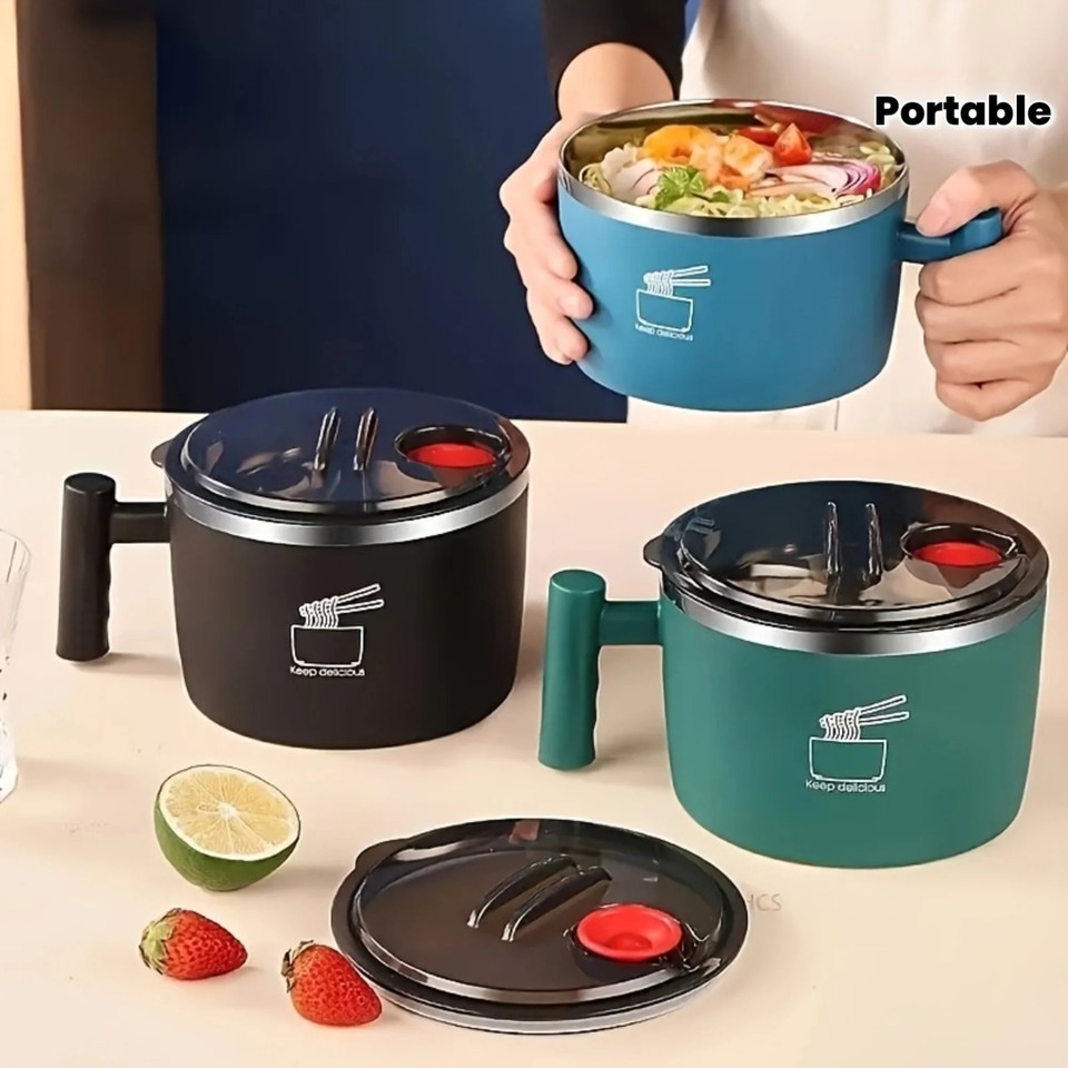 Edelstahl Ramen Schüssel mit Deckel & Griff Noodle Bowl Müslischale Salatschale