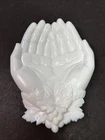 Vintage Westmoreland Milk Glass Grape Leaves Open Hands Soap Candy Dish *READ