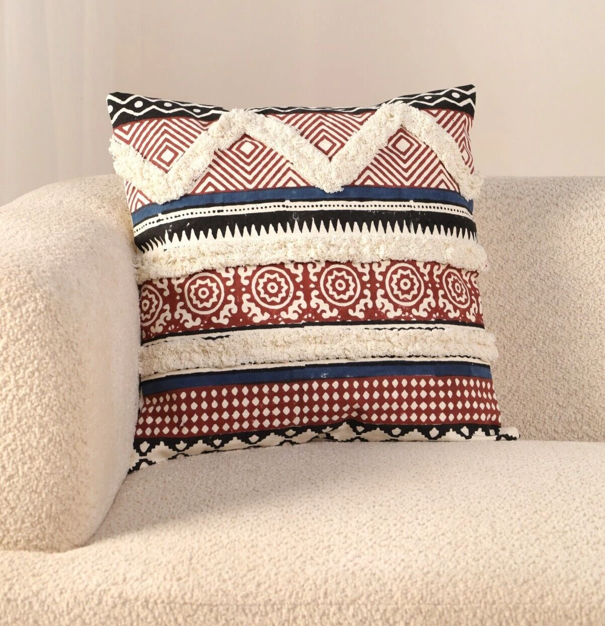 Block Printed Boho Throw Pillow cover 18x18in cushion cover