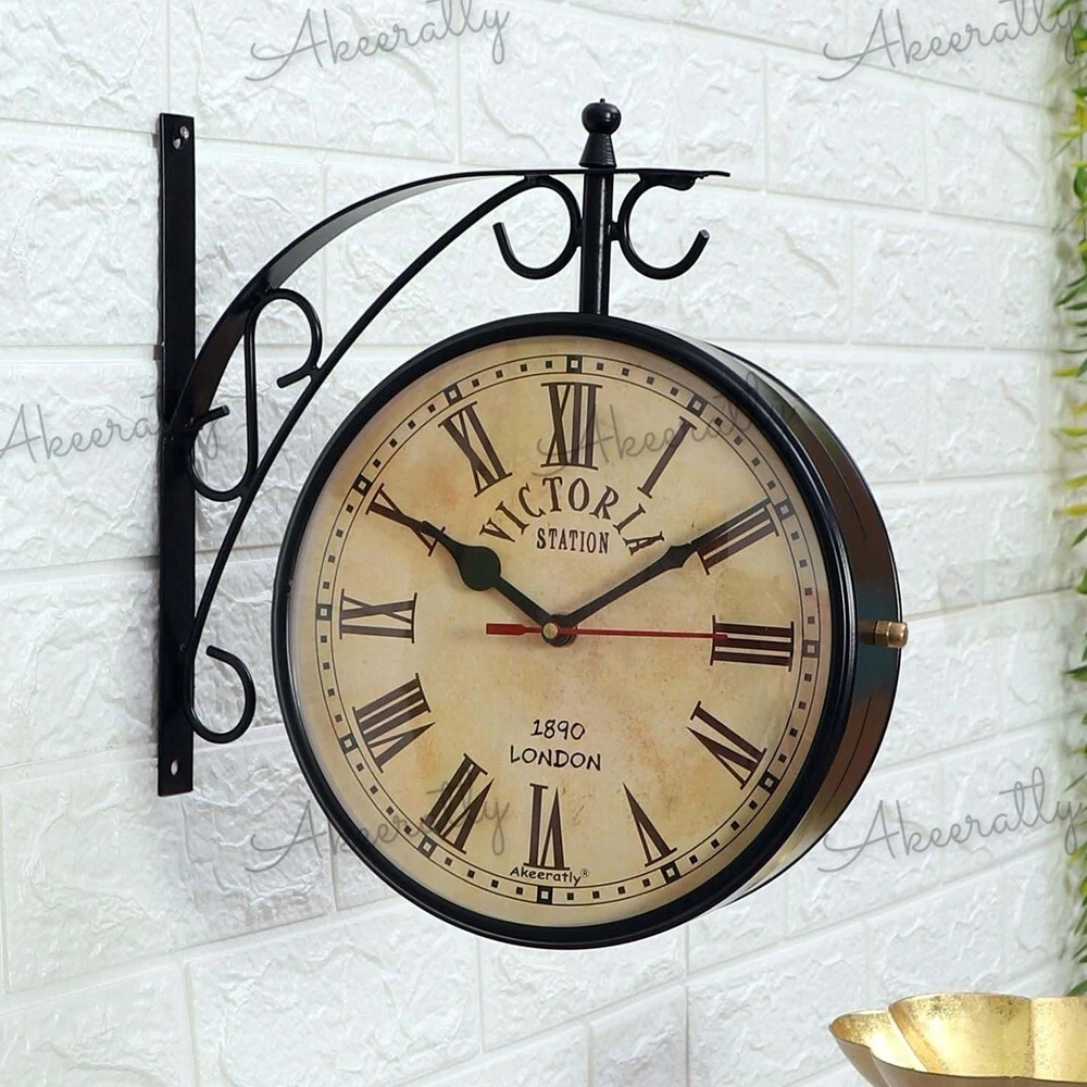 Antique Victoria Station Clock Metal Double Sided Wall Clock