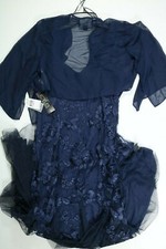 Women s Alex Evenings Navy Full Length Elegant Dress w/ Shawl NEW NWT