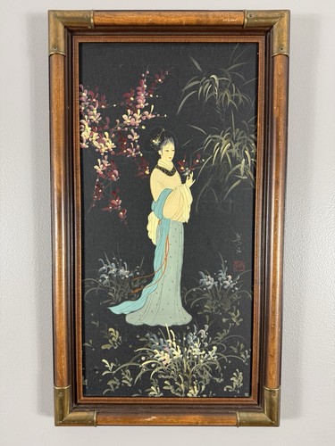 Framed Geisha Woman Oil Painting 28x15” - Nice Art - Picture 2 of 16