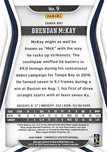 2020 Certified Green #9 Brendan McKay p2s-15663 - Picture 2 of 2