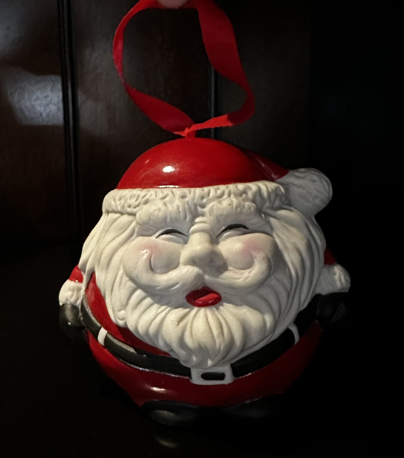 VTG Rare Ceramic Bisque Roly Poly Potpourri Santa Ornament by Christina