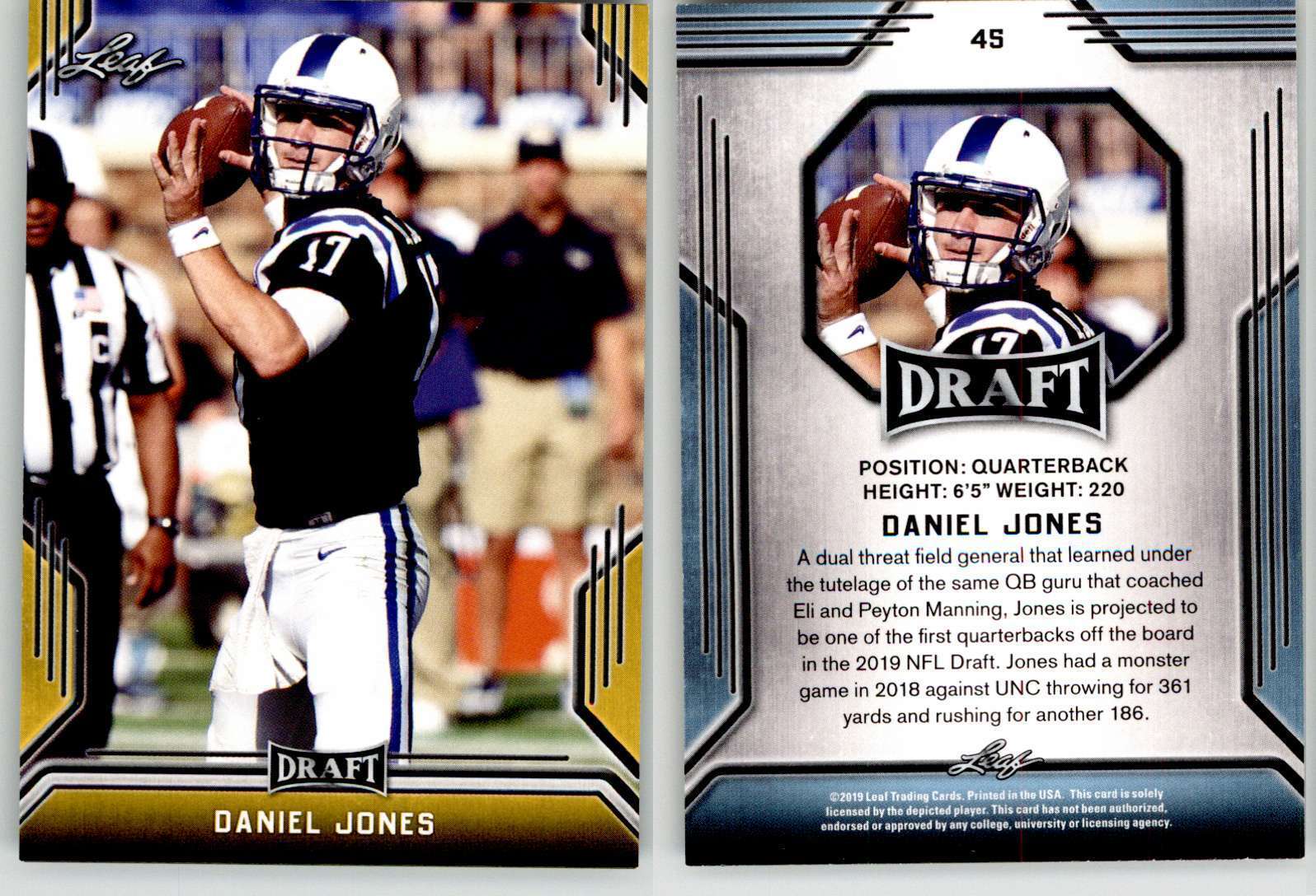 Daniel Jones Leaf Draft #45 Gold