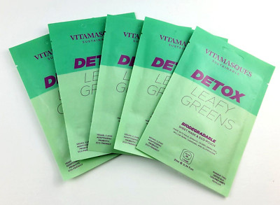 Lot Of 5 - Vitamasques Detox Leafy Greens Sheet Mask Single Use .74 oz/21 mL
