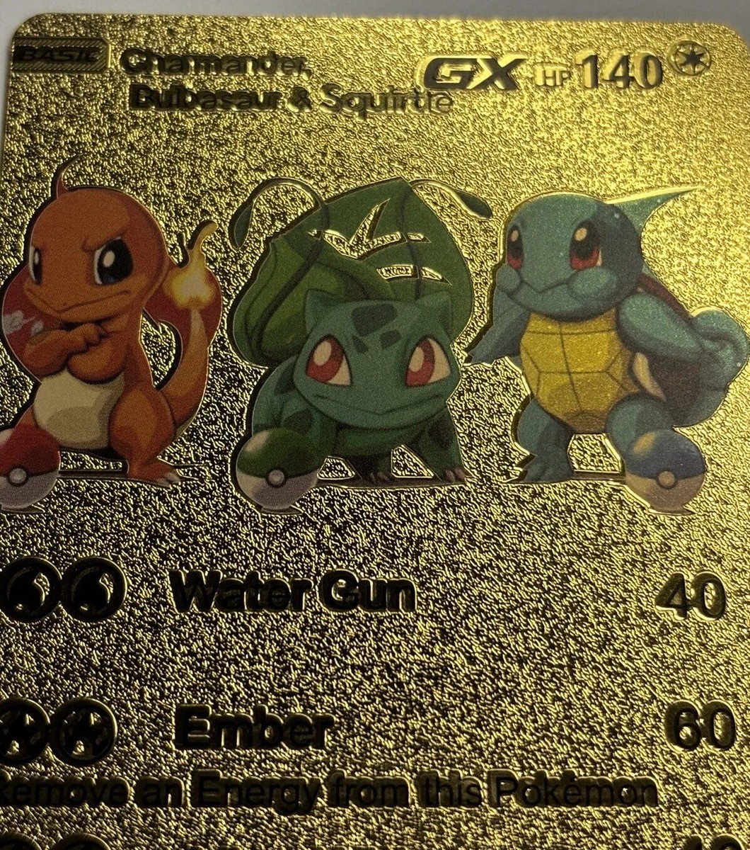 Charmander, Bulbasaur & Squirtle GX 3/99 HP140 Gold Foil Fan Art Display  Card