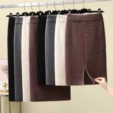 Autumn Winter Elegant High Waist Skirt Solid Color Office Knitted Skirt Female