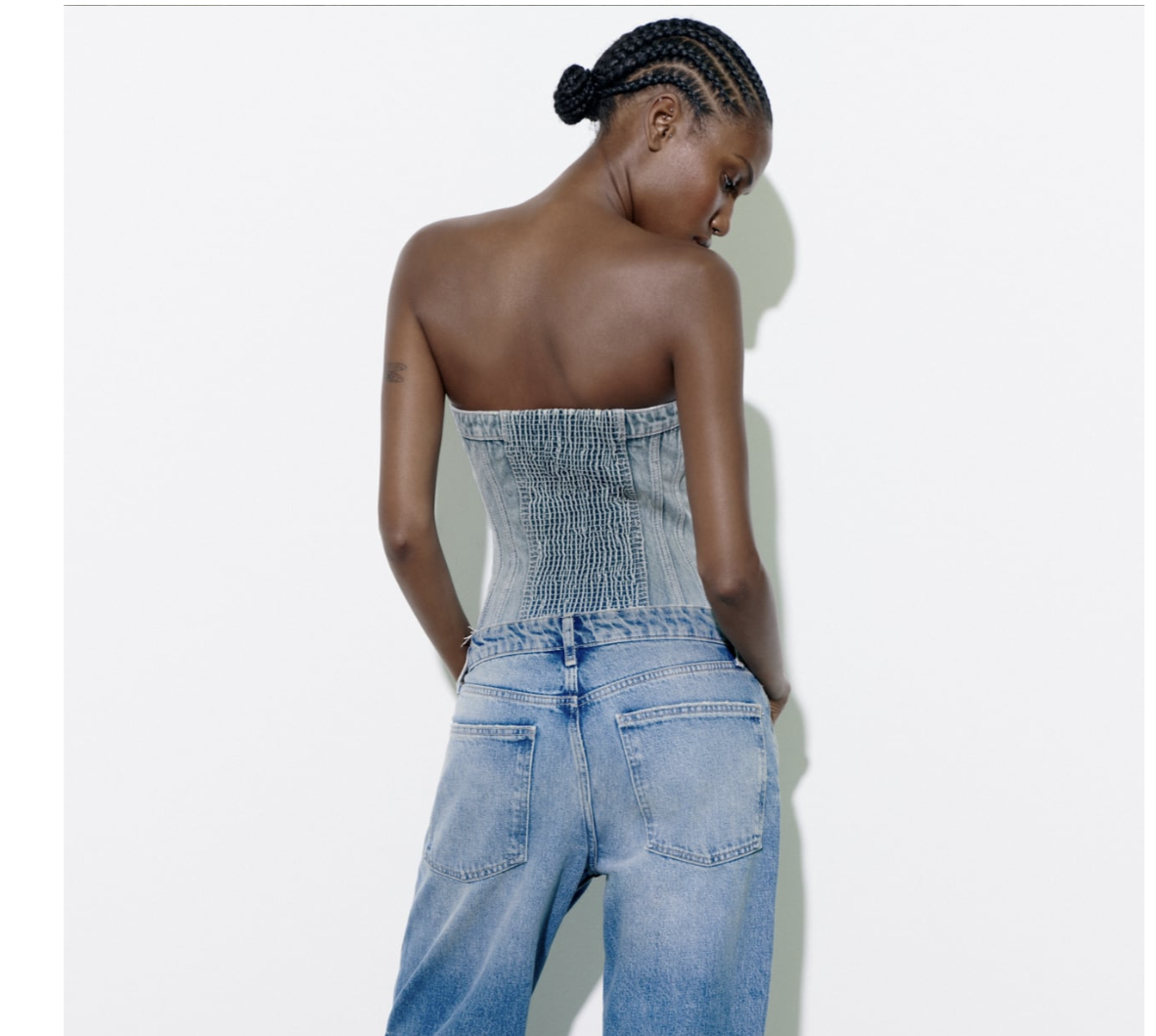 ZARA NEW Woman Corset DENIM strapless BUSTIER TOP Metal  display picture 1