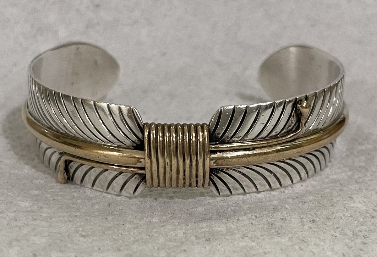 Lee Bennett Native American Navajo Sterling Silver Feather Cuff