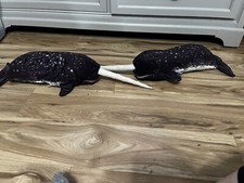 Set Of 2 Folkmanis Narwhal Whale Hand Puppet 28" Realistic Gray/White