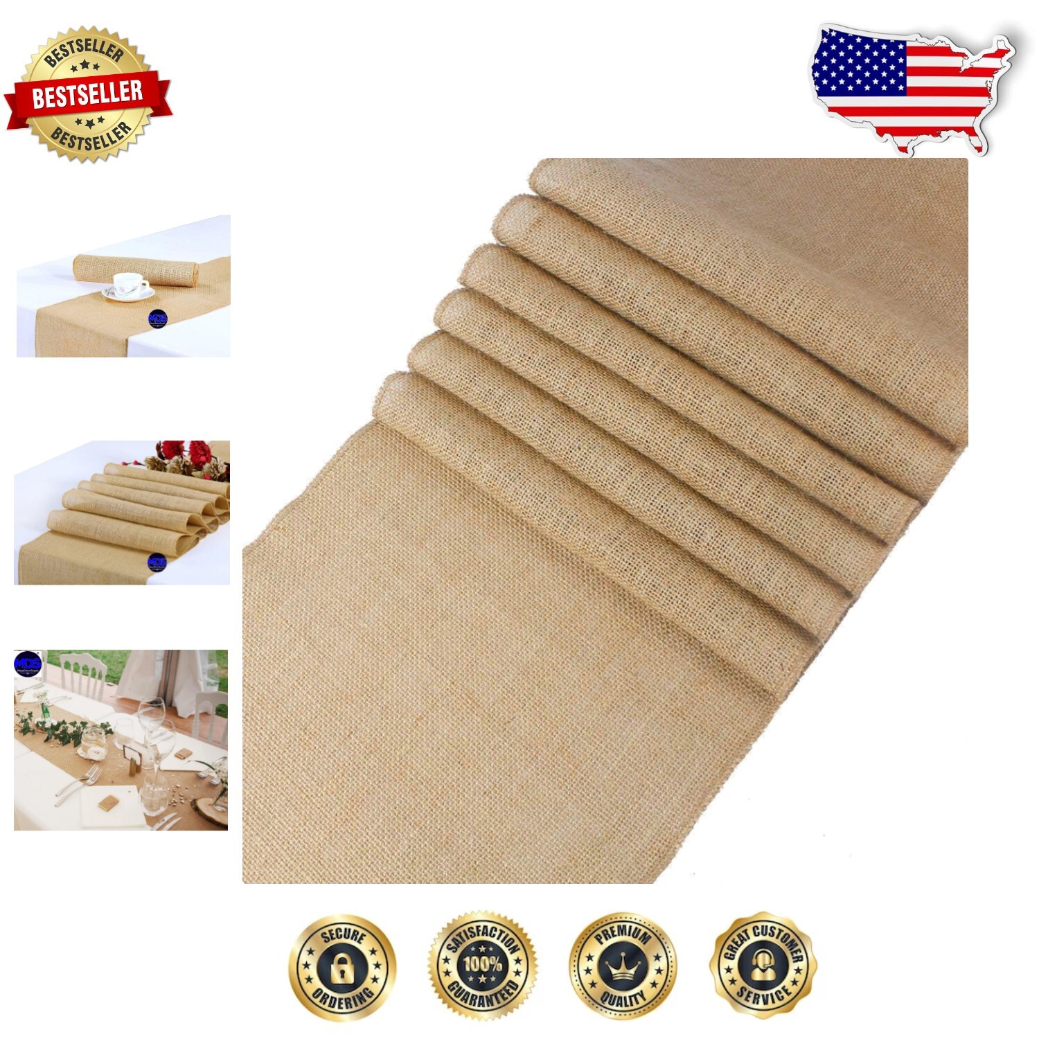 Durable 12-Piece Jute Burlap Table Runners 12x108 for Events Weddings Decor