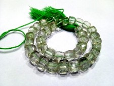 GREEN AMETHYST NATURAL FACETED CUBE 3D BOX 6-6.5MM LOOSE GEMSTONE BEADS 9"INCH